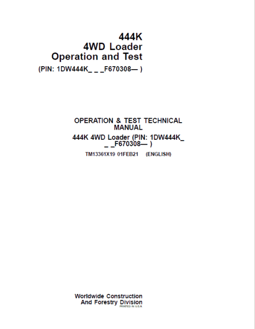 John Deere 444K 4WD Loader Technical Manual (SN. After F670308) - Image 2