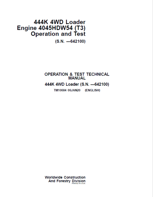 John Deere 444K 4WD Loader Engine 4045HDW54 (T3) Technical Manual (SN. before 642100) - Image 2