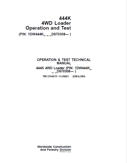 John Deere 444K 4WD Loader Technical Manual (SN. from D670308) - Image 2