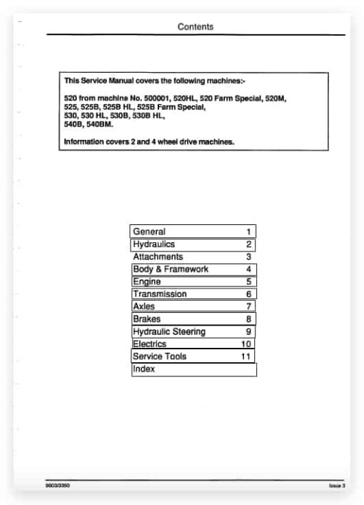 JCB 520HL/M, 525HL/B, 530HL/B and 540B/BM Loadall Service Manual