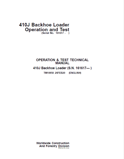 John Deere 410J Backhoe Loader Repair Technical Manual (S.N after 161617 - ) - Image 2