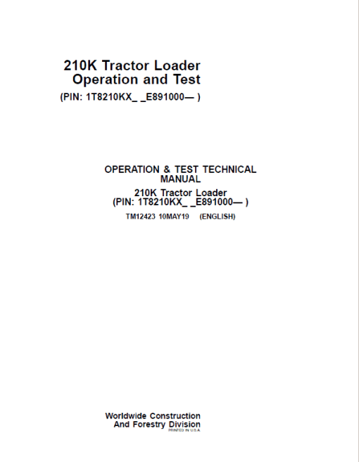 John Deere 210K Tractor Loader Repair Technical Manual (S.N after E891000 -) - Image 2