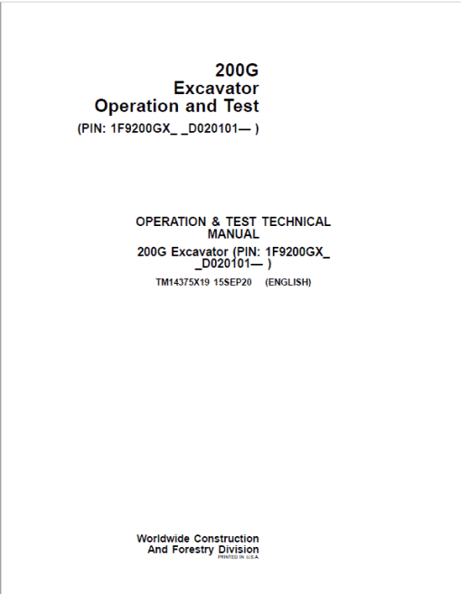 John Deere 200G Excavator Repair Technical Manual (S.N after D020101 - ) - Image 2