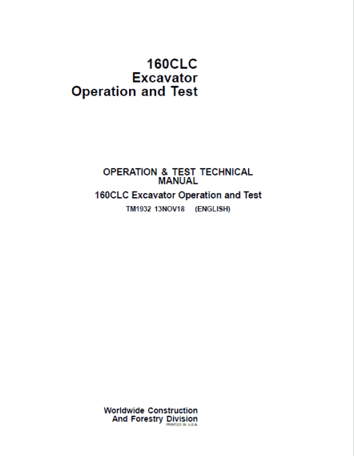 John Deere 160CLC Excavator Repair Technical Manual - Image 2