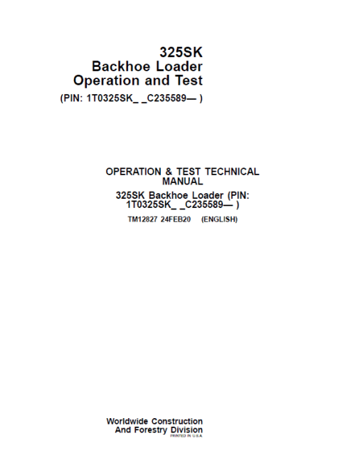 John Deere 325K Backhoe Loader Repair Technical Manual (S.N after C235589 - ) - Image 2