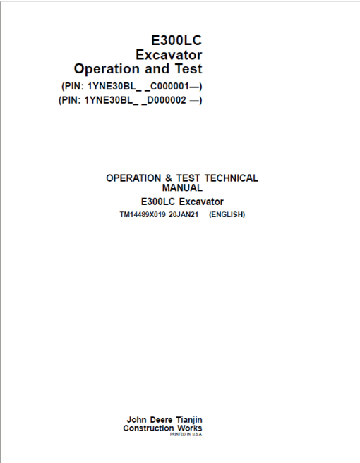 John Deere E300LC Excavator Repair Manual (S.N after C000001 - & D000001 - ) - Image 2