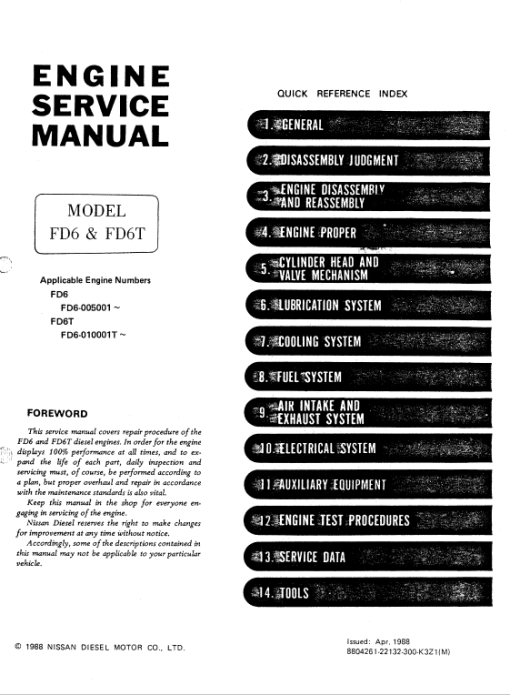 Nissan FD6, FD6T Engine Workshop Service Manual - Image 2