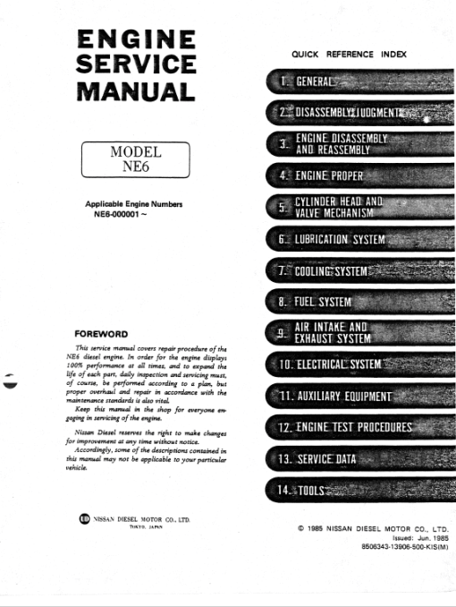 Nissan NE6T model LK600A Engine Workshop Service Manual - Image 2