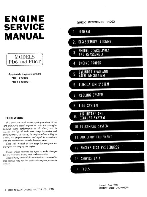 Nissan PD6, PD6T Engine Workshop Service Manual - Image 2