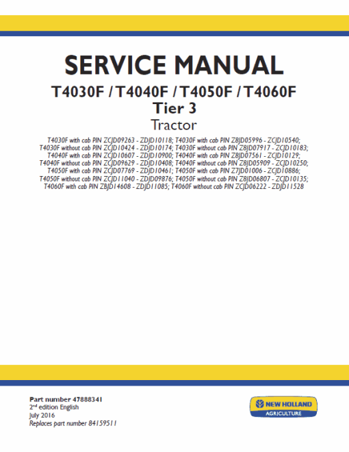 New Holland T4030F, T4040F, T4050F, T4060F Tractor Service Manual - Image 2