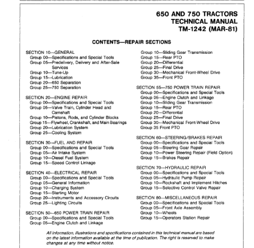 John Deere 650 and 750 Tractors Repair Technical Manual (TM1242) - Image 3