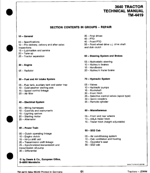 John Deere 3640 Tractor Repair Technical Manual (TM4419) - Image 3