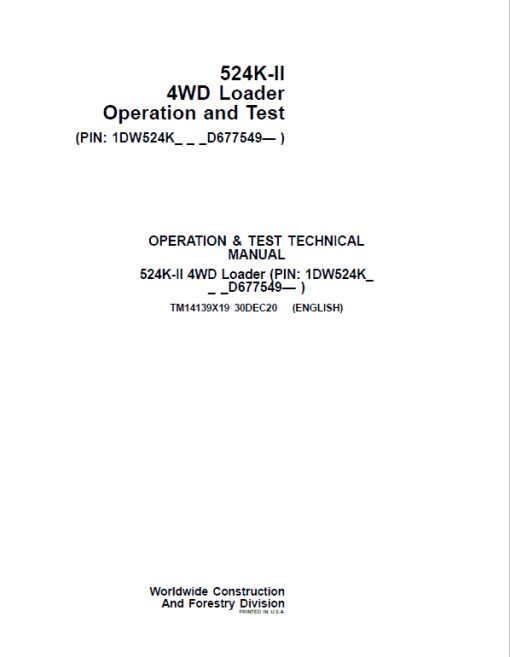 John Deere 524K-II 4WD Loader Technical Manual (SN. from D677549) - Image 2