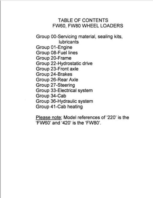 Fiatallis FW60, FW80 Wheel Loader Repair Service Manual - Image 2