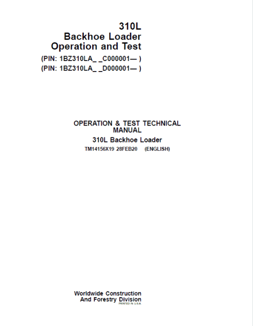 John Deere 310L Backhoe Loader Repair Technical Manual (S.N after C000001 & D000001 - ) - Image 2