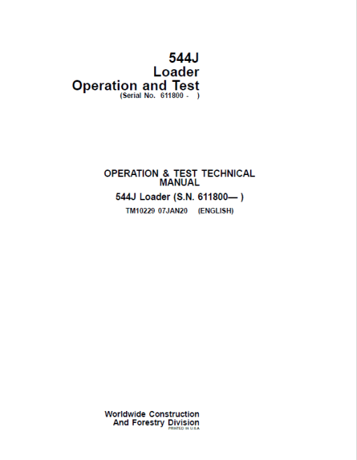 John Deere 544J Loader Repair Technical Manual (SN. after 611800) - Image 2