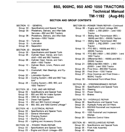 John Deere 850, 900HC, 950, 1050 Tractors Technical Manual (TM1192) - Image 3