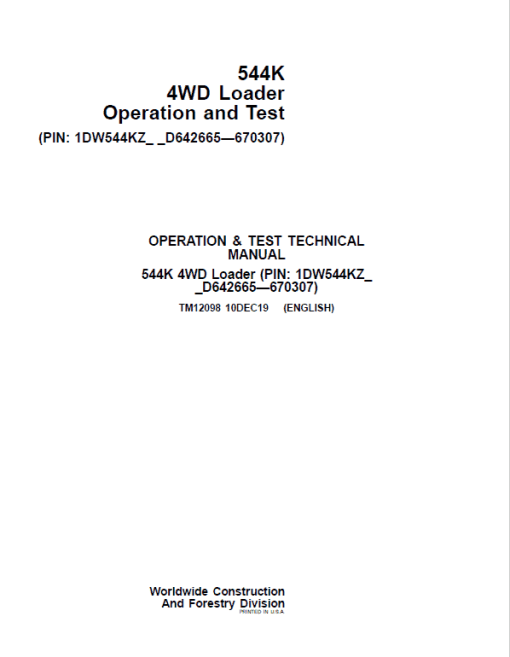 John Deere 544K 4WD Loader Technical Manual (SN. D642665 - D670307) - Image 2