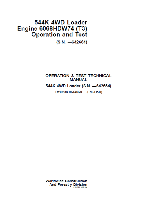 John Deere 544K 4WD Loader with Engine 6068HDW74 T3 Technical Manual (SN. - 642664) - Image 2