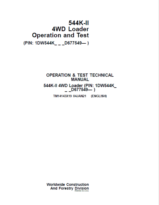 John Deere 544K-II 4WD Loader Technical Manual (SN. from D677549) - Image 2