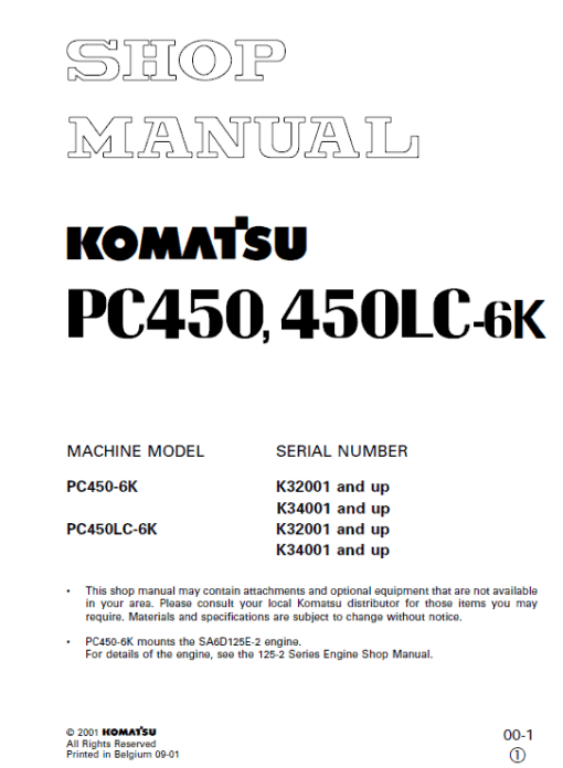 Komatsu PC450-6, PC450LC-6, PC450-6K, PC450LC-6K Excavator Manual - Image 3