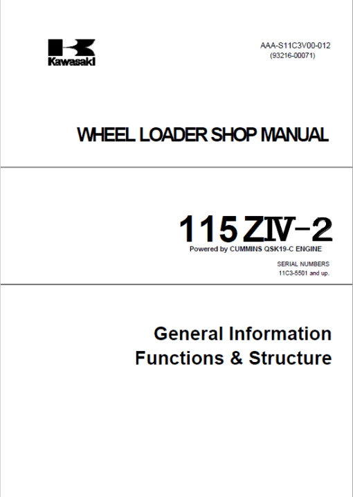 Kawasaki 115ZIV-2 Wheel Loader Repair Service Manual - Image 5