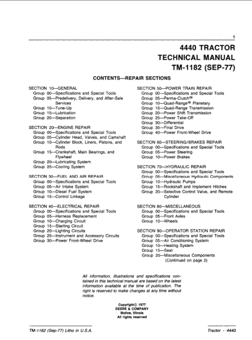 John Deere 4440 Tractor Repair Technical Manual - Image 2