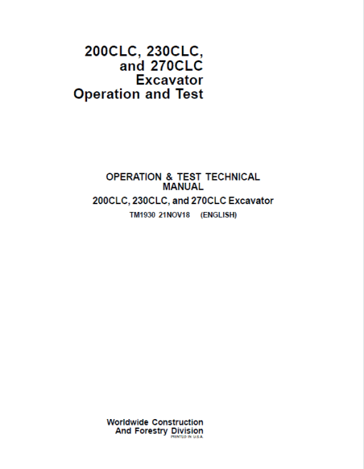 John Deere 200CLC, 230CLC, 270CLC Excavator Repair Technical Manual - Image 2