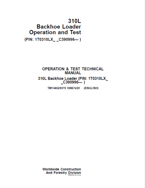 John Deere 310L Backhoe Loader Repair Technical Manual (S.N after C390996 & D390996 - ) - Image 2