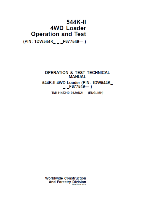 John Deere 544K-II 4WD Loader Technical Manual (SN. from F677549) - Image 2