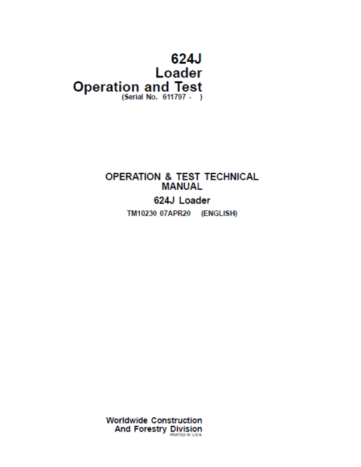 John Deere 624J Loader Repair Technical Manual (SN. after 611797) - Image 2