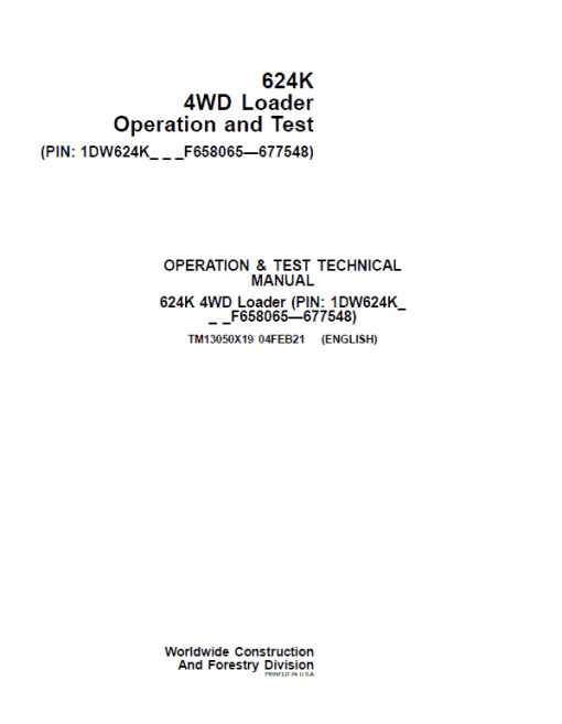 John Deere 624K 4WD Loader Technical Manual (SN. from F658065-F677548) - Image 2