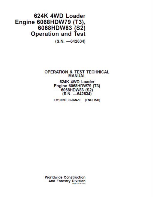 John Deere 624K 4WD Loader Engine 6068HDW79 T3 & S2 Technical Manual ( SN. - 642634) - Image 2