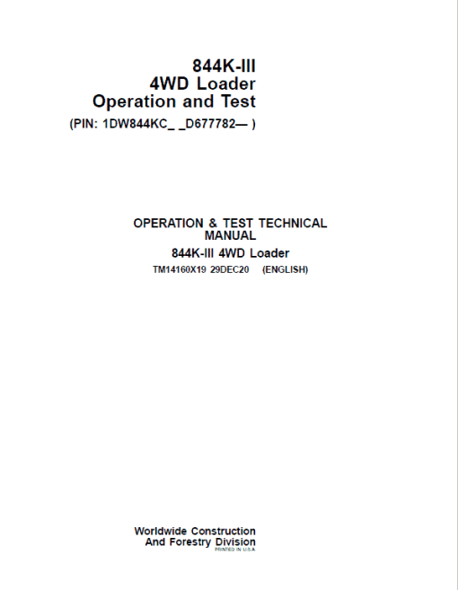 John Deere 844K-II 4WD Loader Technical Manual (SN. from D677782) - Image 2