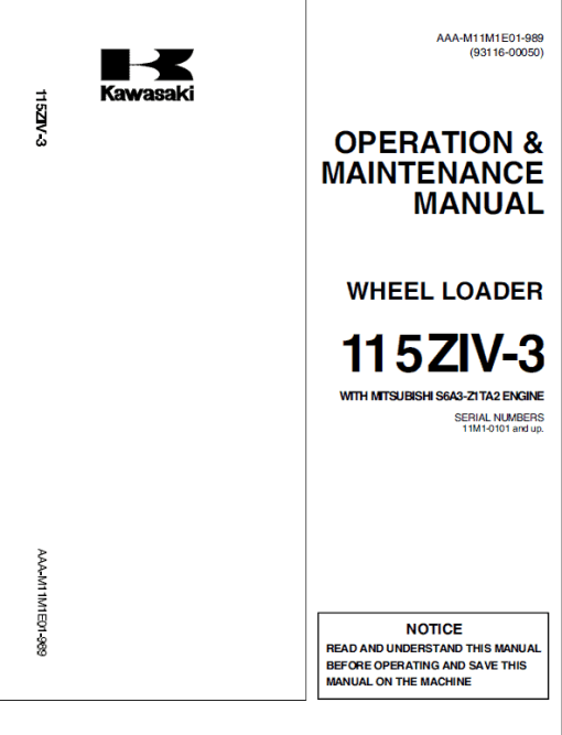 Kawasaki 115ZIV-3 Wheel Loader Repair Service Manual - Image 5