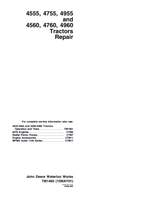 John Deere 4555, 4755, 4955 Tractors Repair Technical Manual - Image 2