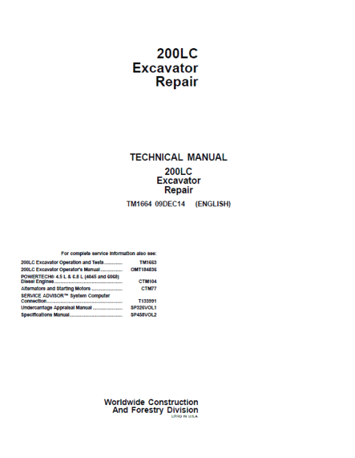 John Deere 200LC Excavator Repair Technical Manual - Image 2