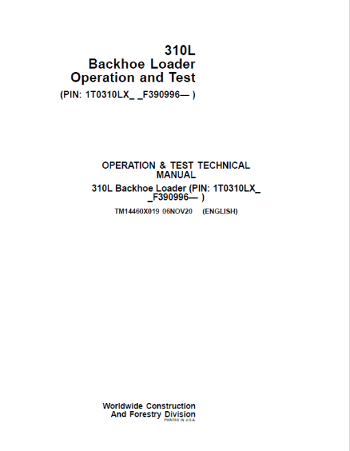 John Deere 310L Backhoe Loader Repair Technical Manual (S.N after F390996 -) - Image 2