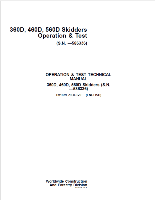 John Deere 360D, 460D, 560D Skidders Repair Manual (S.N.  before 586336) - Image 2