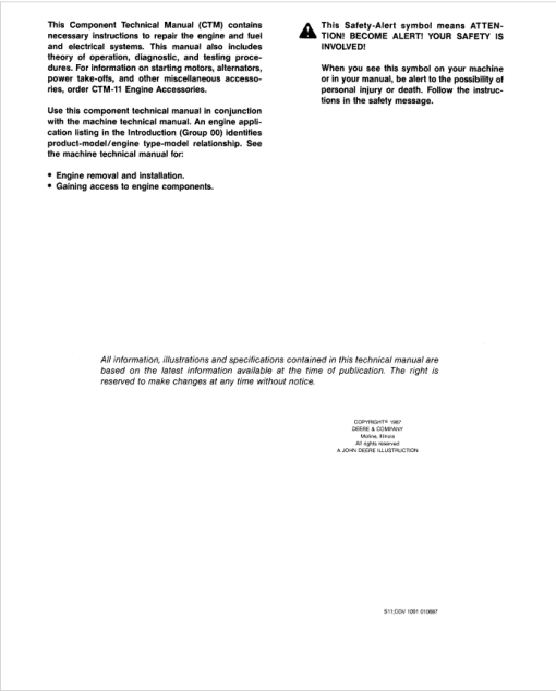 John Deere 8955 Engines Service Repair Manual (CTM10) - Image 2