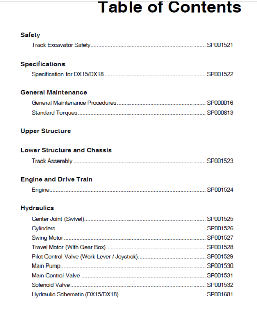 Doosan DX15 and DX18 Excavator Service Manual - Image 2