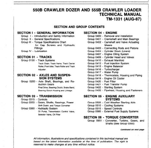 John Deere 550B, 555B Crawler Bulldozer Loader Technical Manual - Image 3