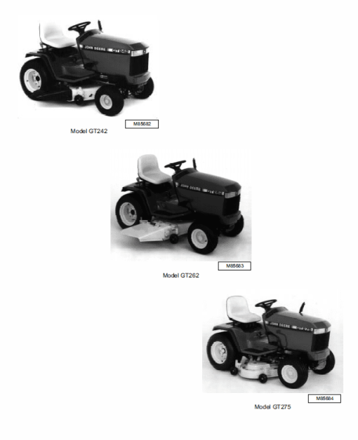 John Deere GT242, GT262, GT275 Lawn Garden Tractors Technical Manual (TM1582) - Image 3