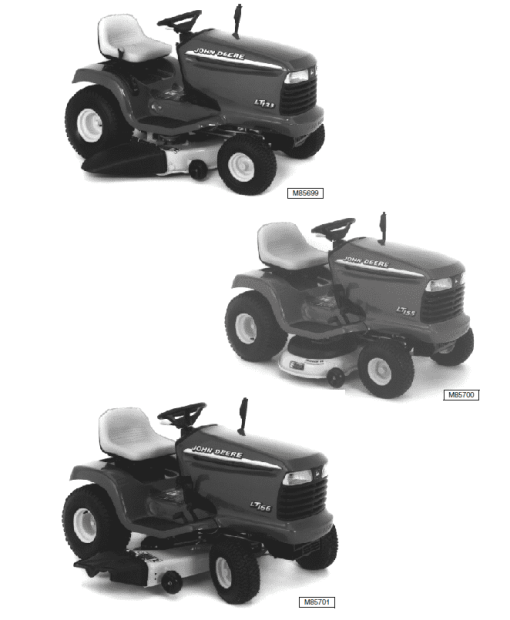 John Deere LT133, LT155, LT166 Lawn Tractor Technical Manual (TM1695)