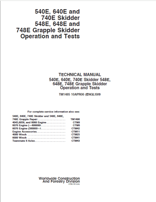 John Deere 540E, 640E, 740E Skidder Repair Technical Manual - Image 2