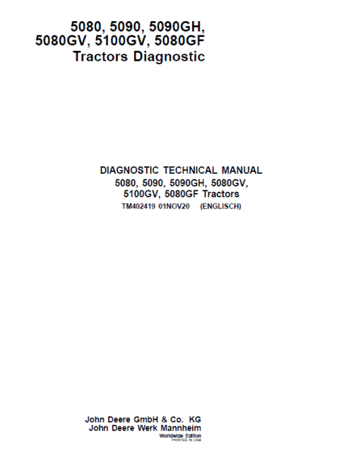 John Deere 5080, 5080GV, 5080GF, 5090, 5100GV Tractors Repair Technical Manual - Image 2