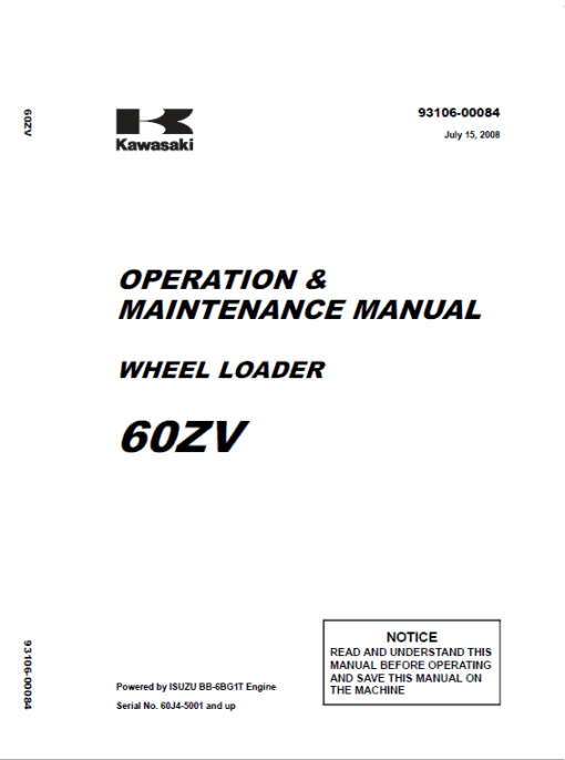 Kawasaki 60ZV Wheel Loader Repair Service Manual - Image 4