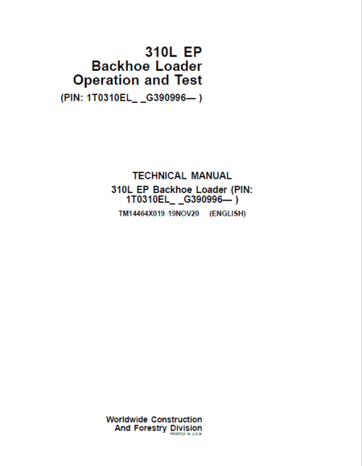 John Deere 310L EP Backhoe Loader Repair Technical Manual (S.N after G390996 -) - Image 2