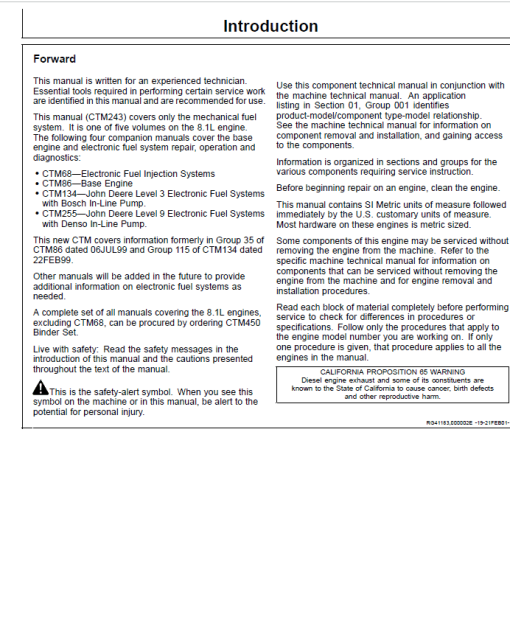 John Deere PowerTech 8.1L Diesel Engines Mechanical Fuel Systems Repair Manual (CTM243) - Image 2