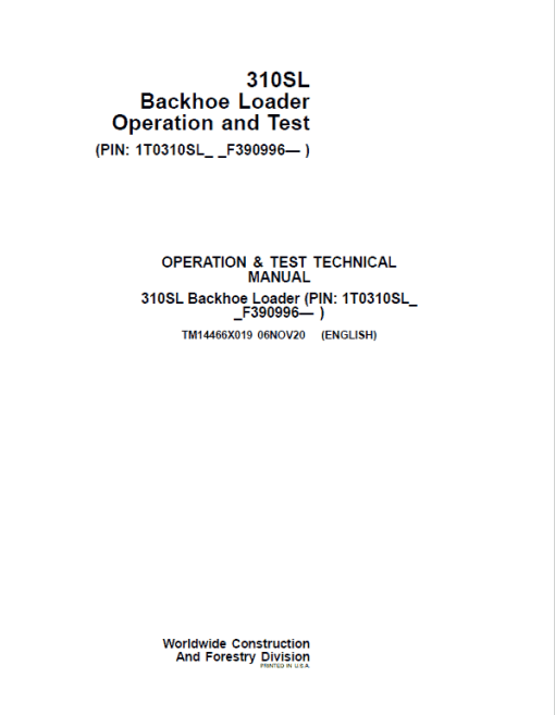 John Deere 310SL Backhoe Loader Repair Technical Manual (S.N after F390996 -) - Image 2